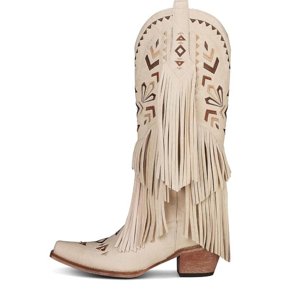 Cowboy Boots for Women Retro Pointed Toe Pull On Block Chunky Heel Embroided - Picture 2 of 7